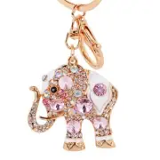 Fashionable Crystal Rhinestone Elephant Keychain Lucky Opal Car Bag Pink