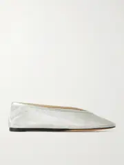 [Le Monde Béryl] Le Monde Béryl - Luna Metallic Leather-trimmed Mesh Ballet Flats - Silver - IT38 IT 38 Silver