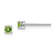 Sterling Silver Rhodium-Plated 3mm Round Peridot Post Earrings