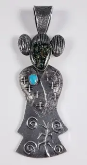 Kevin Yazzie Navajo Maiden Sterling Silver Pendant Snowville Variscite Tufa Cast