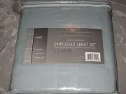 King 4 pc Sheet Embossed Blue Squares Bedding Sleep Wrinkle Resistant NEW!
