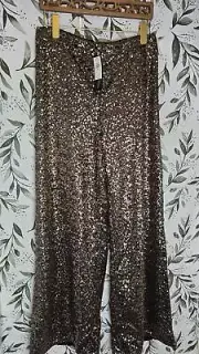 NWT Banana Republic Pants Black Women Size M Sequin Wide-Leg