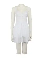 White Floral Lace Trim Mini Dress