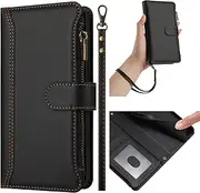 Nexue Case for iPhone13 Pro Max,Wrist Strap Crossbody Strap, Wallet Phone Case Card Holder PU Leather Kickstand Zipper,Black