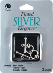 CousinDIY Plated Silver Elegance Metal Findings-Heart Toggles 15mm 2/Pkg 5A002F6