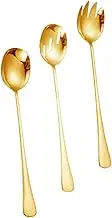 PEPLAYTAL 3pcs Stainless Steel Salad Utensils Set Long Handle Serving Fork Spoon Strainer Elegant Tableware for Home Kitchen for Serving and Mixing Salads