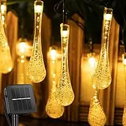 Outdoor Solar String Lights 25.7Ft 40 LED Water Drop Solar Powered Lights with 8 Modes, Waterproof Fairy Crystal Lights for Patio Garden Yard Tree Wedding Party Decor, Warm White