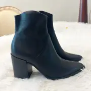 New $140 Steve Madden Cate Black Leather Western Boots Women Size 6.5