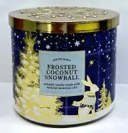 Bath & Body Works FROSTED COCONUT SNOWBALL Large Scented 3 Wick Candle 14.5 oz