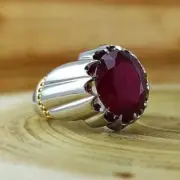 Natural Big Red Ruby Ring 16 Carats Ruby Clean Ruby For Men Sterling Silver 925