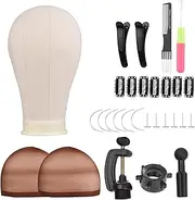 LAPOOH 23 Inch Wig Head Canvas Block Head Mannequin Head Wig Display Styling Head with Stand T-Pins C-Pins Hair Clip Hair Comb Wig Cap