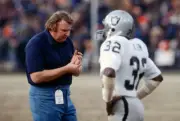 John Madden head coach Oakland Raiders talks with safety Jack Tatu- Old Photo