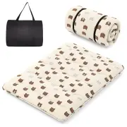 CostwayJapanese Roll up Floor Mattress with Washable Cover and Carry Bag-Brown-Queen