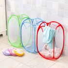 Folable Laundry Basket Mesh Hamper Washing Clothes Bag Storage Kids Toys Bin