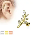 CZ Leaf Top Ear Cartilage Piercing Tragus Rook Snug Daith Barbell Stud