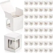 AVLA 50 Pack Gift Boxes for Sublimation Mugs, 4.3x4.3x5'' Small White Packaging Box, 12OZ 15OZ Transparent Cups Wrapping Box with Clear View Window, Cupcake Box Christmas Ornament Box for Wedding