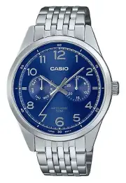 Casio MTP-E340D-2AV Stainless Steel Blue Dial Day/Date Quartz Analog Mens Watch