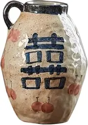 Ceramic Vase for Decor Vintage Flower Vase Single Ear Hand-Painted Decorative Farmhouse Vase Shelf Decor Home Decor Vases for Room Bathroom Bedroom Kitchen Office Desk (Color : Double Happiness)