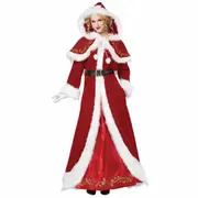 Mrs Claus Deluxe Santa Christmas Velvet Red Long Dress Womens Costume