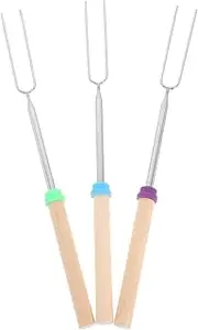 Adjustable Length Stainless Steel Grill Forks BBQ Skewers Telescoping Marshmallows Skewers Hot Dog Forks Non-Slip Handle for BBQ