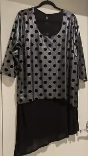 TS TAKING SHAPE Velvet Dots Double Layer Top Silver/ Black SIZE M (18-20) *NWTS*