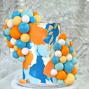 Veszoen Pack of 108 Cake Decoration Baubles Mini Balls Cake Topper Cake Decoration Birthday Ball Foam Ball Cake Topper for Wedding Anniversary Birthday Cake Decoration (Orange, Blue, White)