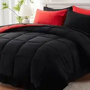 Anluoer King Size Comforter Set 7 Pieces, Black Bed in a Bag Bedding Set with 1 Comforter, 2 Pillow Shams, 2 Pillowcases, 1 Flat Sheet, 1 Fitted Sheet