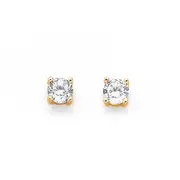 9ct Gold, Cubic Zirconia 3mm Round Stud Earrings in Clear