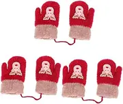 [LIFKOME] 3 Pairs Girls' Christmas Gloves Elk Full Coverage Mitten Hand Protection Warm Stylish Elk Pattern for 2-5 Years Old