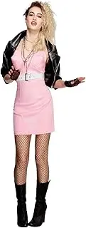 Fever Smiffy's Women's 80's Rocker Diva Costume, Dress, Jacket, Belt, Necklace and Headband, Retro, Size 14-16, 43477