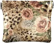 [Joisal] Mini Change Purse, PU Leather Wallet for Women, Small Storage Bag, Pink Burgundy Rose Flower Small Compact Wallet for Women, Leopard Print With Pink Floral, one size, Modern