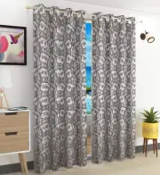 New Set Of 2 Pcs Polyester Door Curtains Set 9 Feet Long Dark Gray