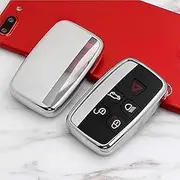 Kelay Land Rover Key Cover, Silicone Key Cover for Land Rover Range Rover Discovery Sport Evoque Velar Freelander, Jaguar XE XF XJ XJL XEL XFL F-Pace, TPU Range Rover Key Cover - Silver