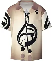 [HJLUUFT] Music Note Print Men's Shirts,Classic Hawaiian, Cuban Styles,Vacation Wear - Breathable Button Down Shirts for Men