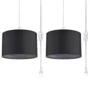 2 Pack Plug in Pendant Light, Hanging Light with 15Ft Clear Cord, On/Off Black