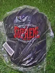 Vintage Supreme Black Oval Logo 6 Panel Hat NWT FW23 Strap Back Black Red