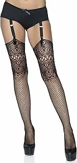 [Leg Avenue] Women's Lace Top Fishnet Backseam Stockings