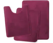 Bathroom Mat Set, Bathroom Non-Slip Absorbent Mat 3 Piece Set, Floor Mat and U Contour Mat and Toilet Cover Set for Bathroom-Wine red