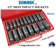 1-2" DR IMPACT SOCKET SET SUMAKE JAPAN TOP CR MOLYBDENUM! 10-32mm BEST THERE IS