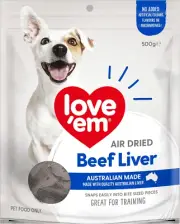 Love'Em Air Dried Treats, Beef Liver 500G – Tasty Bite-Sized Training Treats, Pr