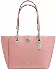 COACH Pebbled Turn lock Chain Tote Powder Pink