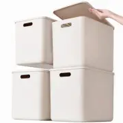 Plastic Storage Bins with lids-4Packs Baskets,Grey container with handle,Stor...