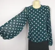 Zimmerman Size 0 Pleated Polka Dot Chiffon Blouse Top Emerald Green BNWT $583