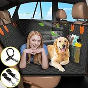 JUSTWOOF Dog Car Seat for Back Seat,100% Waterproof Back Seat Extender for Dog with Hard Bottom,Scratchproof Nonslip,Dog Hammock with Mesh Window and Storage for SUV/Cars/Truck…