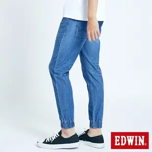 EDWIN 輕柔五袋式 伸縮束口牛仔褲-男女款 石洗藍 JOGGER