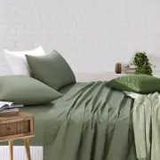Amson Royale Cotton King Sheet Set - Fitted Flat Sheet With Pillowcases - Light Sage