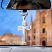 LeapoFaith Pendant Cross for Car Rearview Mirror Hanging Accessories Cross Charm Car Mirror Decor Hanging Ornament for Auto Interior Truck Christian Cross Necklace for Men Women Jesus Holy (Silver)