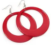 [Avalaya] 65mm DLarge Raspberry Pink Enamel Hoop Drop Earrings, Earring, Silver Tone 85mm L, Silver