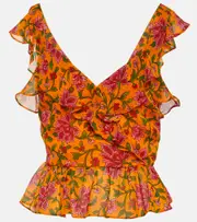 [Veronica Beard] Veronica Beard Floral silk top AU 18 orange