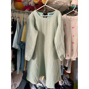 Little moni童裝，淺綠色厚棉氣質洋裝(140cm)